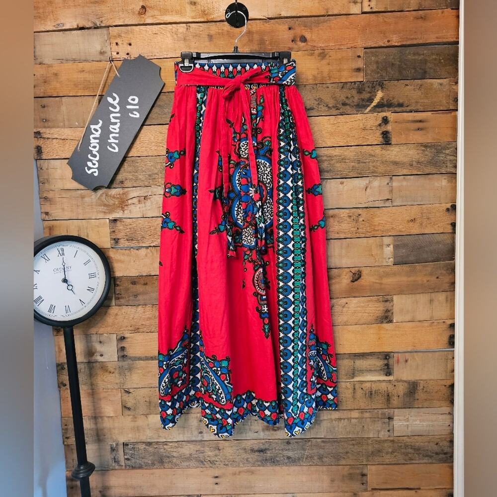 Touch Me Women's Red Blue African Ankara Dashiki Colorful Print Skirt Size S